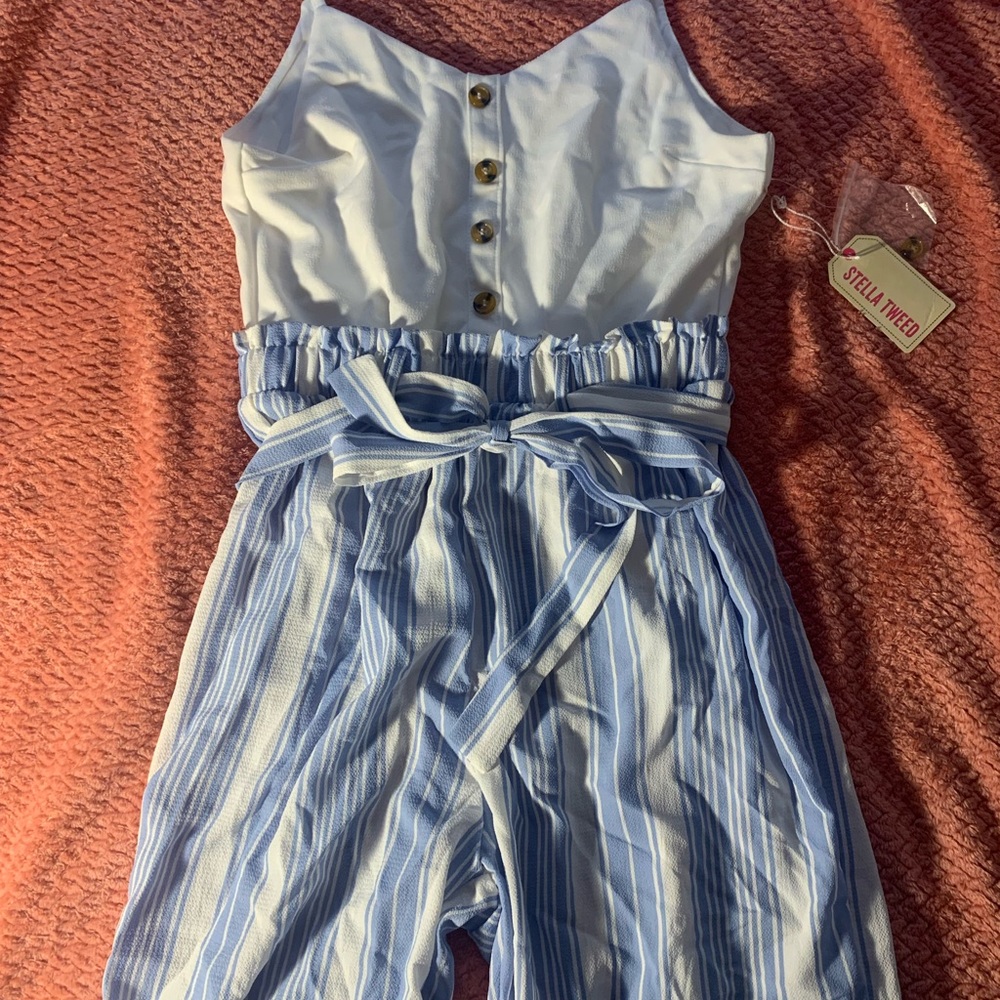 blue and white long jumpsuit!<3